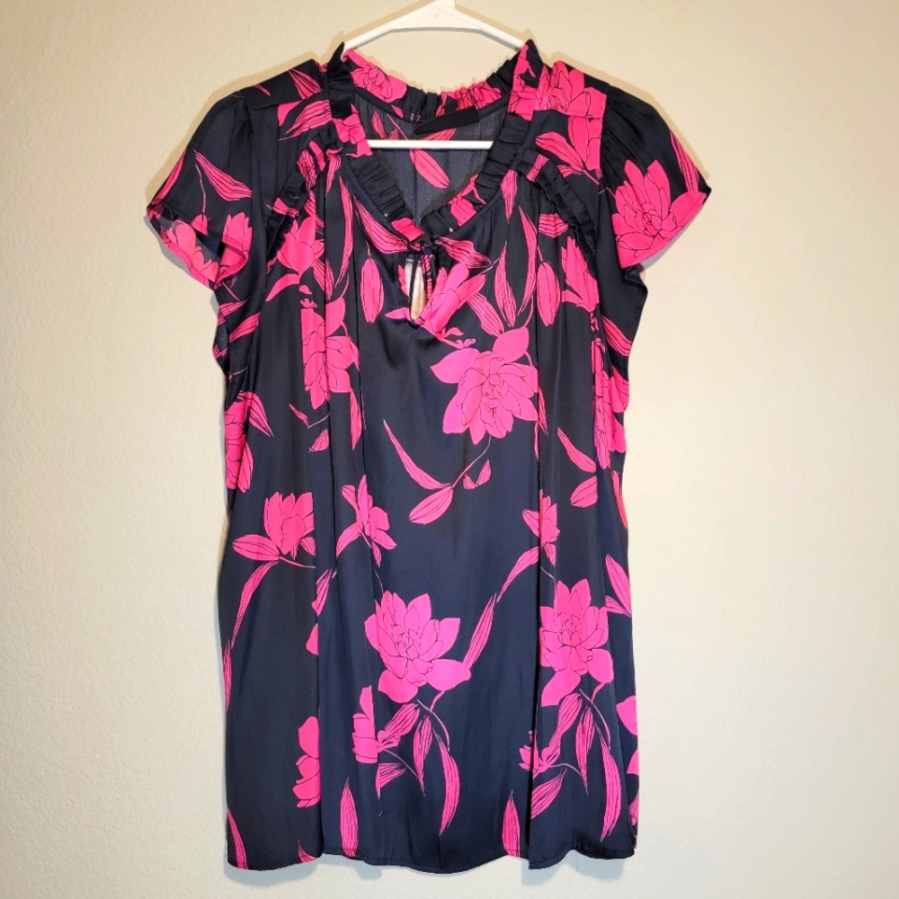 Cap Flutter-Sleeve Satin & Knit Top Size 22/24